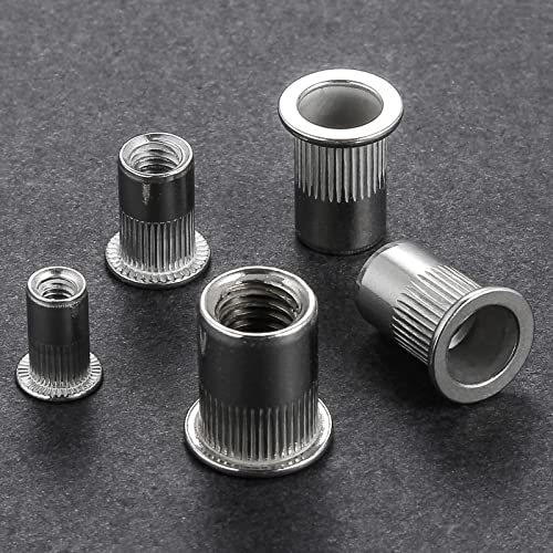 rivet nut 1434-20unc 100pcs stainless steel 304 finish flat head rivnut threaded insert nut knurled body