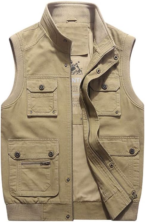 PASOK Men's Active Cargo Vest Casual Outdoor Multi-Pockets Fishing Safari Travel Waistcoat Jacket