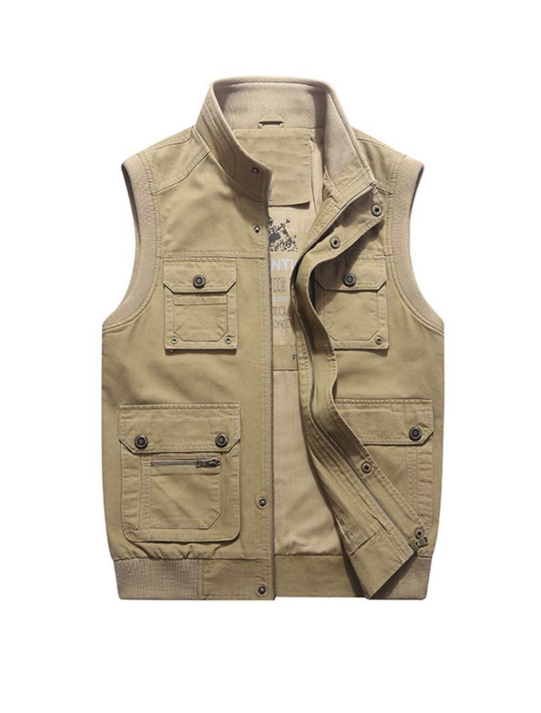 PASOK Men's Active Cargo Vest Casual Outdoor Multi-Pockets Fishing Safari Travel Waistcoat Jacket