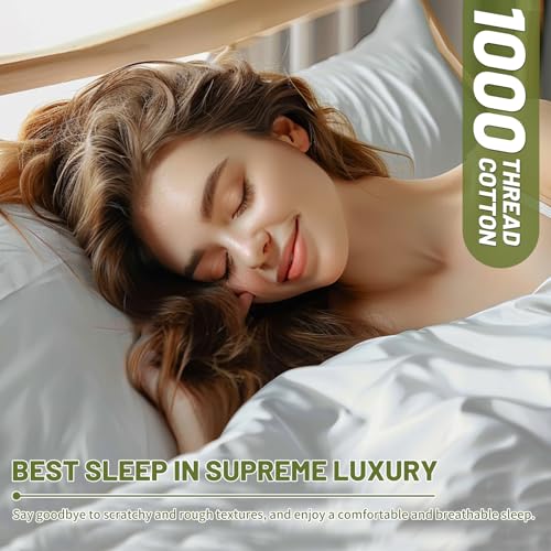 MEISHANG 1000 Thread Count Egyptian Cotton Sheets King - 100% Egyptian Cotton Sheet Set, Sateen Weave, Soft & Breathable, 16" Deep Pockets - 4 Piece (King, Olive Green)
