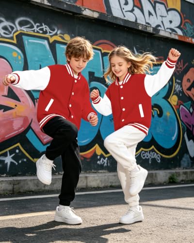 Image of Cromoncent Kids Varsity Baseball Jacket Colorblock Bomber Coat Unisex Boys Girls School Outwear, 18 Months - 14 Years