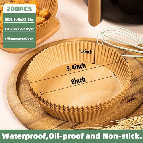 Image of Air Fryer Liners Disposable,200Pcs Parchment Paper for 5-8QT Air Fryer,LYHOLKEER 8inch Round Disposable Air Fryer Paper Liners for Ninja AF101 AF150 AF161 Max XL,Non-Stick,Free of Bleach