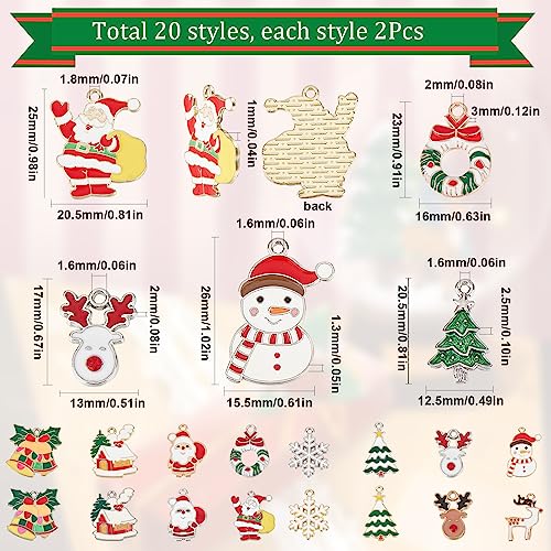 SUNNYCLUE 1 Box 40Pcs 20 Style Christmas Tree Charms Xmas Charms Winter Bulk Bell Santa Claus for jewellery Making DIY Bracelet Necklace Craft Christmas Party Decor Gold Silver - Image 2