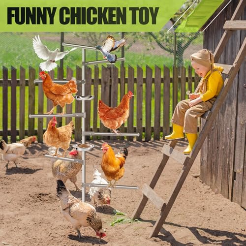 Image of Large Chicken Perch Toys, Wood & Metal 7 Branches Perch Stand with Metal Ground Plug, Outdoor Bird Playground Toy, Birds Training Branch Perch, Chicken Coop Accessories for Bird Parrot Poultry Rooster