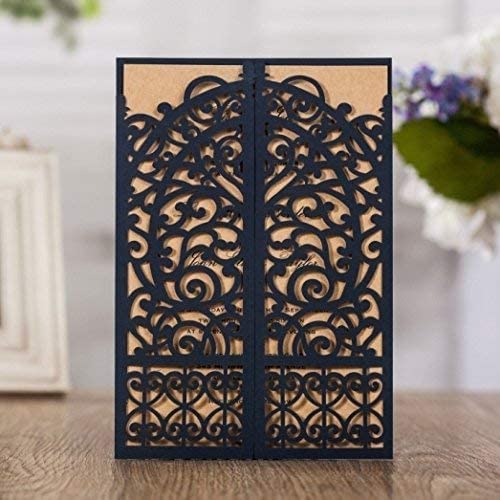 Buy WISHMADE 50Pcs Rustic Navy Blue Laser Cut Wedding Invitations Cards