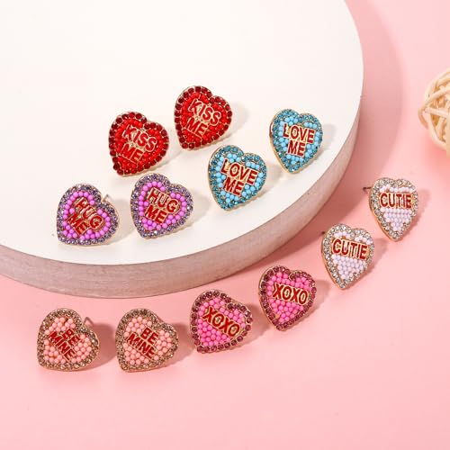 Vogueknock Valentine'S Dayearrings For Women Beaded Xoxo Be Mine Cutie Heart Stud Earrings Rhinestone Candy Love Heart Earrings Valentine'S Day Decorations Gifts thumb #2