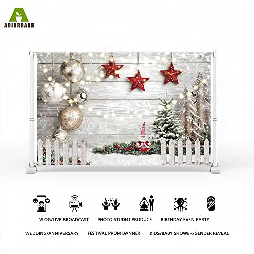 Aoihrraan 3x2m Christmas Wood Wall Photography Backdrop Xmas Tree Santa Claus Red Star Balls Fence Winter Snow View Background New Year Festival Family Party Decor Portrait Photo Studio Props - Image 2