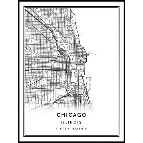 Squareious Chicago map Poster Print | Modern Black and White