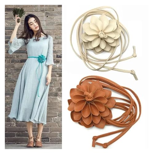 Decorative Belt Women Waist Belts Chain Leather Flower Decorative Strap Rope Belts Waistband Waist Braid Tie Dress Clothes Decoration for Country Concert Outfit(WHITE)2