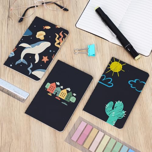 Image of LABUK 12pcs Pocket Notebook, Lined Mini Notebooks, 3.5 x 5.5in Memo Notepad Softcover, Black Notebook for Men Women Kids, 30 Sheets, 60 Lined Pages