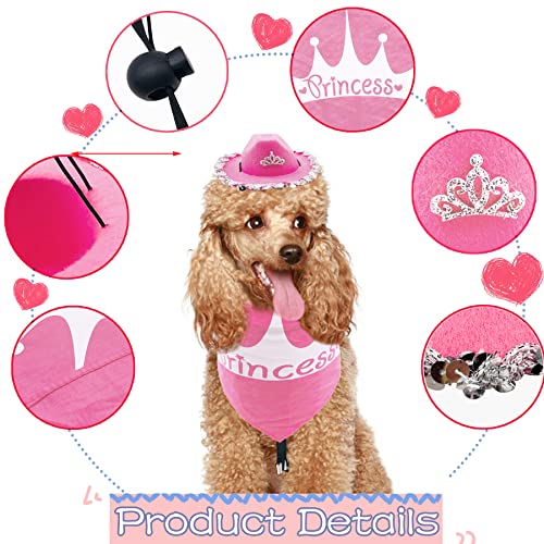 Pet Show 2Pcs Pink Small Dog Cowboy Hat With Bandana Tiara Cow Girl Hat Dog Bandana West Cowboy Costume Accessories Set For Medium Puppies Cats Rabbit Birthday Festival Party Daily Wearing #TOP2