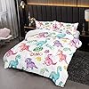 XYNHML Cartoon Dinosaur Comforter Set Twin 3Pc Kawaii Dinosaur Bedding Set All Season with Tree, Leaf Decoration Includes 1 Comforter, 2 Pillowcases for Kids Girls Teens #1