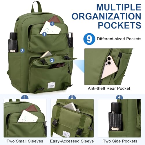 VASCHY Backpack for Men, Unisex Large Fashion Schoolbag Book bag Rucksack for High School/College/Work/Travel/Commuter Green4