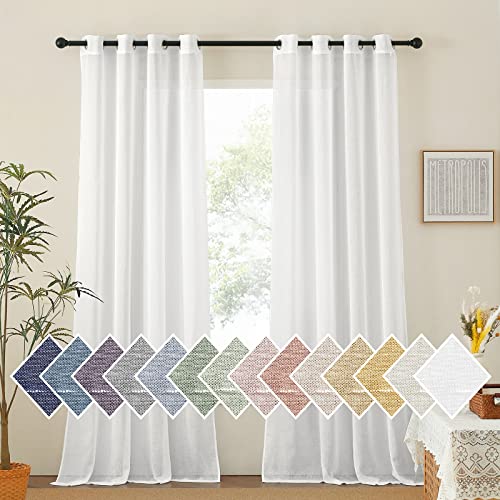 NICETOWN White Living Room Curtains Extra Long 135 inches Long, Grommet Linen Curtains & Drapes Privacy with Light Filtering Window Treatment for Bedroom, W52 x L135, 2 Panels
