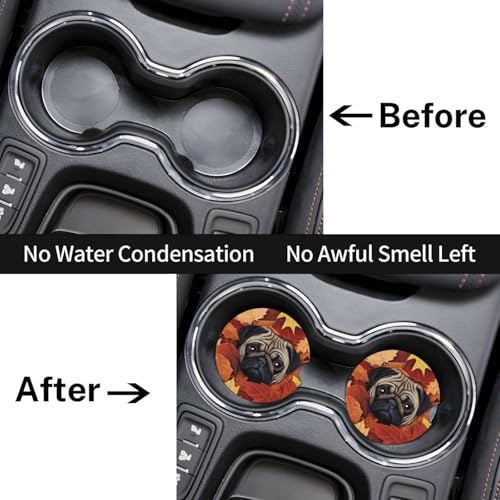2pcs Car Cup Holder Coaster Pug Dog Absorbent miniatura 7
