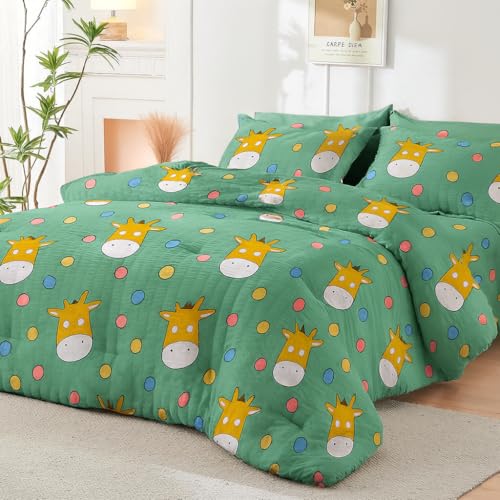 Image of 200 GSM 400 TC Kids Glace Cotton Reversible Cartoon Printed Double Bed King Size Comforter with Matching Bedsheet 90 * 100 with 2 Pillow Covers Set of 4 Pieces (Sunshine)