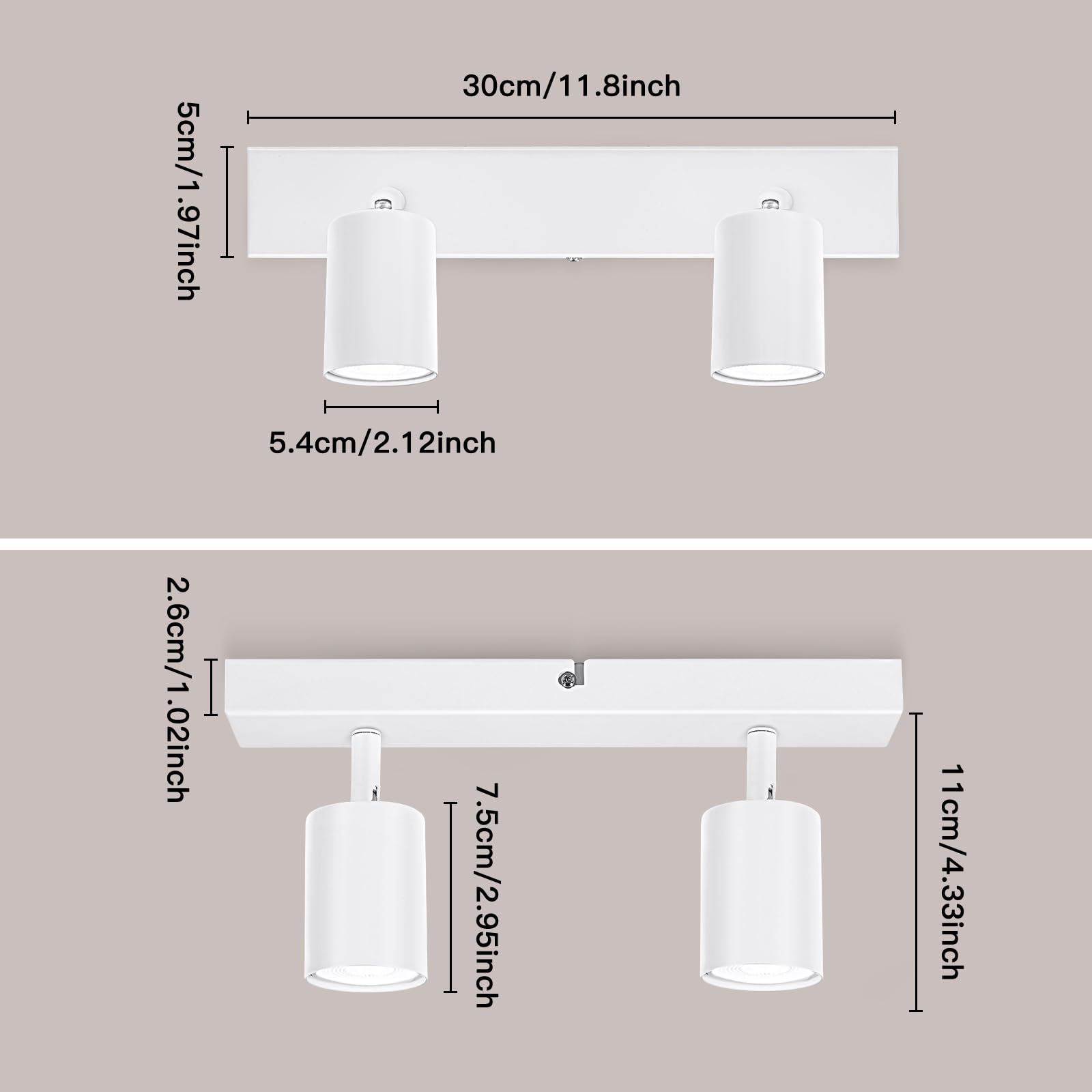 Ketom Lampada Faretti da Soffitto Orientabili, GU10 Faretti LED da Soffitto Bianco, Moderna Plafoniera LED Faretti 2 Luce, Faretto da Parete Interno per Barra, Cameretta, Cucina, Senza Lampadina