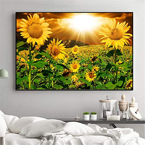 Peinture tournesol vintage sur toile 60x80 cm art nordique sans cadre