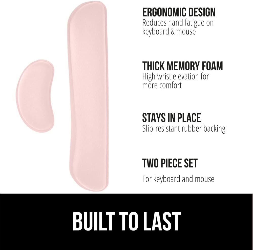 Gorilla Grip Wrist Rest and Chair Desk Mat, Wrist Rest Includes Mouse Pad Rest in Pink, Memory Foam, Stain Resistant, Chair Mat for Carpets Size 29x47, Slip Resistant Computer Mat, 2 Item Bundle