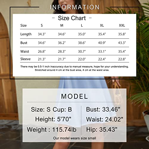 Exlura Womens Summer Casual Wedding Guest Dress Square Bow Neck Long Puff Sleeve Dress Empire Waist Babydoll Mini Dress Light Blue #TOP5