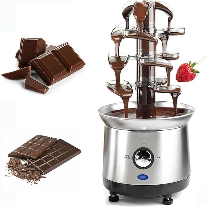 4-Tier Chocolate Fountain Machine - Electric Stainless Steel Melter for Fondue, Nacho Cheese, Sauces & Liqueurs Party Dessert Maker