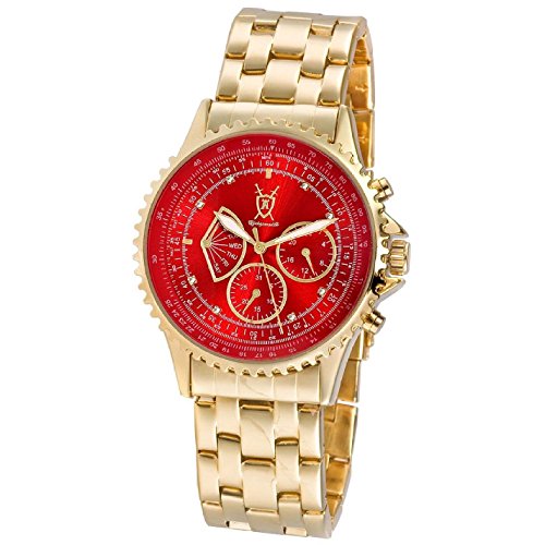 Konigswerk Men's Watch Gold Bracelet Red Dial Multifunction Day Date AQ101105G