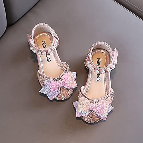 Girls Sandals Performance Dance Shoes for Girls Childrens Shoes Pearl Rhinestones Bowknot Shining Kids Sandals for Girl (Red, 31 Little Child)3