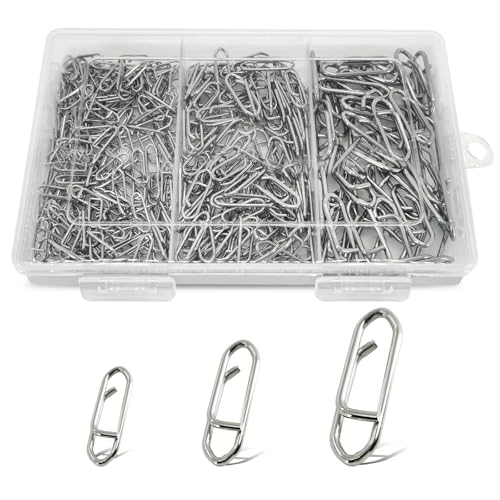 BWASKYRI 200Pcs Fishing Power Speed Clips Upgraded Stainless Steel Quick Release Swivels Snap Clips for Fishing Lures Freshwater Saltwater Snap Connector Tackle #S #M #L