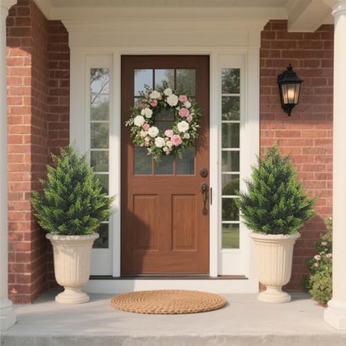 R's Ceder Artificial Topiary Cedar Tree 2FT Faux Little Bush Cedar Tree UV Resistant Shrub Potted Artificial Plant for Outdoor Indoor Front Porch Garden (2 Pack)