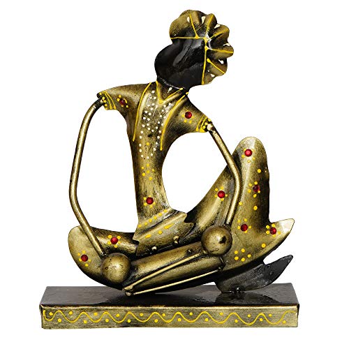 Image of eCraftIndia Iron Handcrafted Musician Man Statue Playing Dholak Musical Instrument Human Figurine Decorative Showpiece for Office, Home Decor, Ideal Gift for Birthdays, Housewarming, and Music Lovers