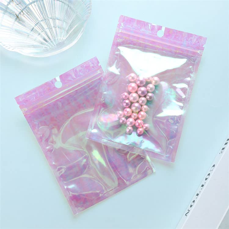 100 stücke Holographische Regenbogenfolie Laser Zip Lock Verpackungsbeutel Wiederverschließbare Snack Süßigkeiten Nagel Schönheit Perlen Juwel Knopf Geschenke Beutel-13x21cm