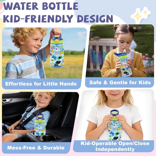 Image of 14oz Gamer Kids Water Bottle with Straw Lid - Cool Games Water Bottles for Kids, Leakproof, Lightweight, Durable Plastic Bottles for School, Pop-Up Straw Cover, Gift Cup for Girls Boys(Gamer)