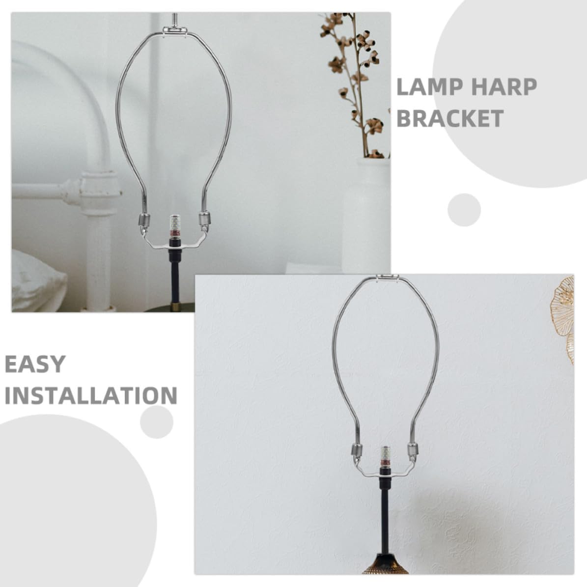 2pcs Adjustable Universal Lamp Shade Harp Holder for Table and Floor Lamps, Heavy Duty Iron Horn Shaped Frame with Light Diffusion Feature, Suitable for Living Space and Reading