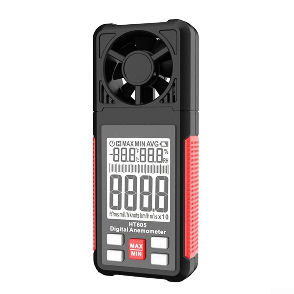 Zoegneer HT605 Digitales Anemometer, Hand-Temperaturtester, Thermometer mit hintergrundbeleuchtetem LCD-Display, tragbares ABS-Gehäuse, 7 Einheiten-Modi, Min-Funktion für Akkus