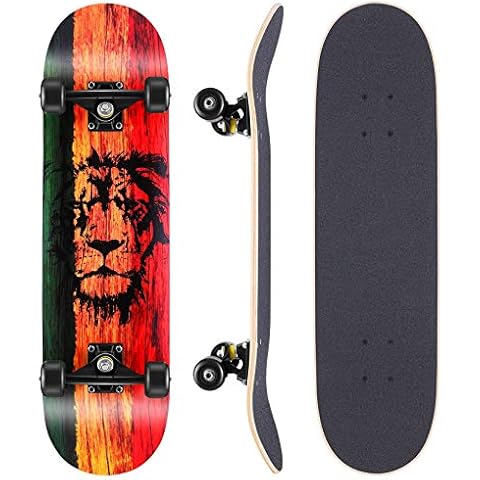 WeSkate Skateboard Komplettboard 79x20cm Holzboard mit ABEC-11 Kugellager 31 Zoll 7-lagigem kanadischem Ahornholz und 85A Rollen Löwe Cover