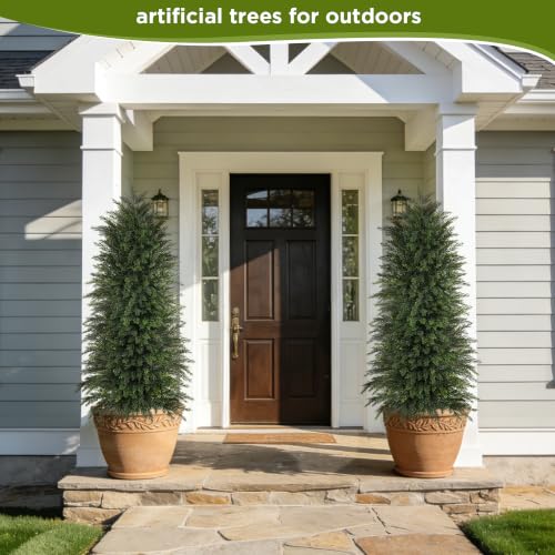 Image of 6 ft Artificial Topiary Cedar Trees Set of 2 for Outdoor