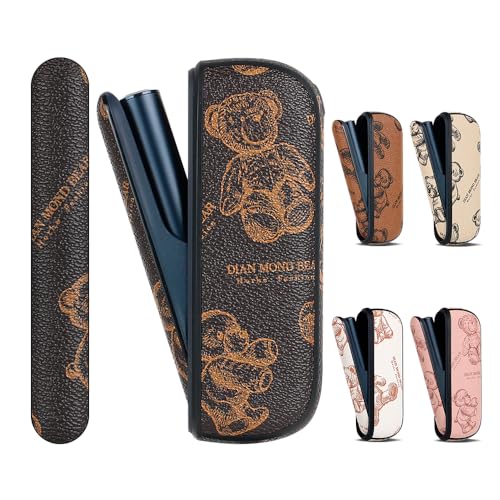 Vikvokrケース IQOS適用する イルマi アイコス対応 ILUMA あいこす互換機 ドアカバー含む、レザー調素材 クマ模様デザイン 手触りよし360度保護 (ブラウン)