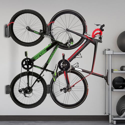Mimoke Schwenkbare Fahrrad Wandhalterung Vertikaler Fahrradständer - Fahrradhalterung wand für die Garage - MTB & Rennrad (Rot Haken, 1 Stück)