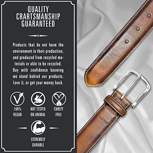 Nine West Mens Belt Vegan Leather Regular Dress Casual Everyday Belt 35mm Wide, Dryden Tan Belt Designed in the USA, S3