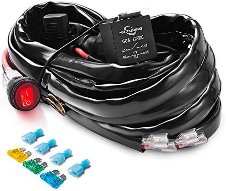 MICTUNING HD+ 12 Gauge LED Light Bar Wiring Harness Kit with 60Amp Relay, 3 Free Fuse, On-Off Waterproof Switch Red(2 Lead)