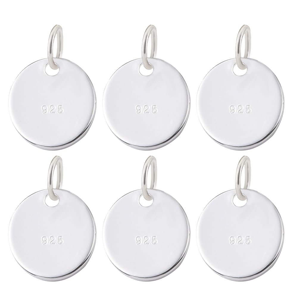– BENECREAT 6pcs 925 Sterling Silver Minimalist Coin Pendant, 8mm/0.3" Engravable Stamping Blanks Disc Tags Plate Pendant with Jump Rings for Necklace