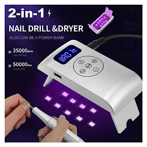 Electric-Nail-Drill-Nail-Drill-with-35000-RPMLED-Nail-Lamp-Nail-Drills-for-Acrylic-Nail-Rechargeable-Portable-Electric-Nail-File-for-Home-Salon-Manicure-Pedicure-Easy-to-Use-for-Acrylic-and-Remo