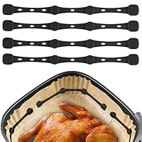 YIYIZI 4 Stück 18cm Silikon Magnete für Airfryer Backpapier – Hitzebeständige Magnetische Halterung für Heißluftfritteuse, Verhindert Verrutschen, Passend für Ninja, Philips, Cosori (Schwarz)