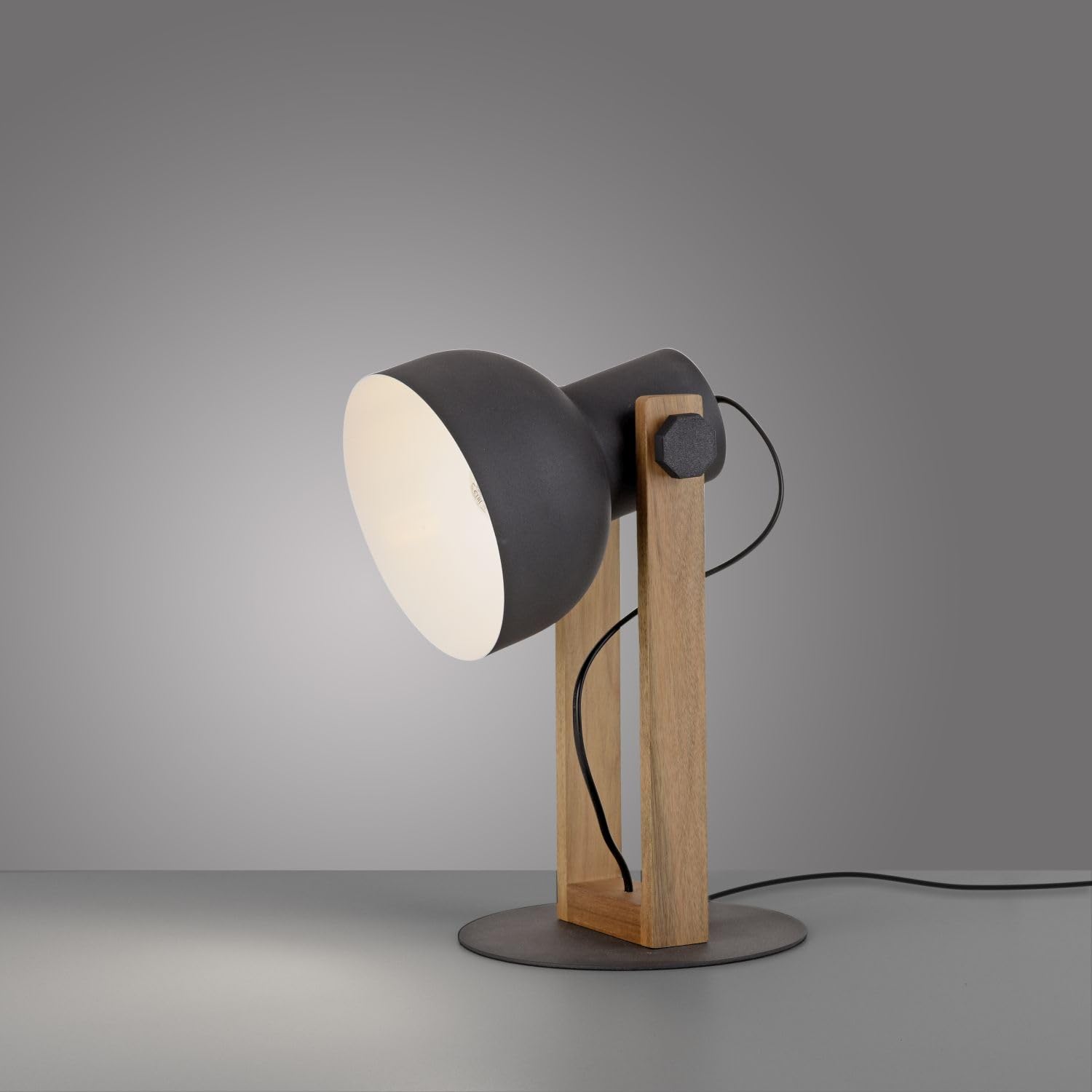 Licht-Erlebnisse Tischlampe Holz Metall Natur Schwarz Büro Wohnzimmer 45 cm E27 verstellbar wohnlich natürlich Industrial Tischleuchte Schreibtisch KORVIC