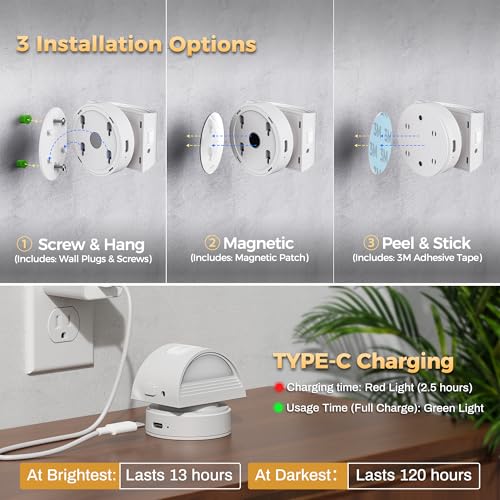 Image of DORESshop Motion Sensor Night Light Indoor, Rechargeable Night Lights, Magnetic Stick-On Stair Lights 3000K Warm White, Battery Operated Lights for Hallway,Kitchen,Closet,Bedroom