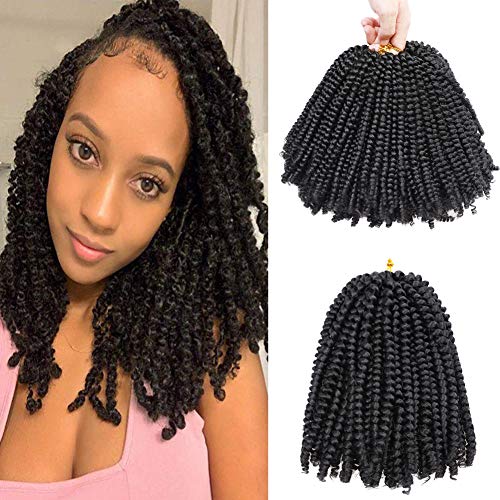 6 Pack Spring Twist Crochet Hair 8 Inch Twist Braids Bomb Omber Braids Low Temperature Kanekalon Synthetic Mini Passion Twist Braiding Hair Extensions 30 Strands 110g/Pack (8 Inch, 1B#)
