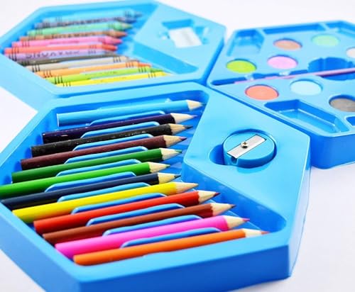 Image of AMIRATE Colors Box Color Pencil,Crayons, Water Color, Sketch Pens Set of 46 Pieces (Color & Design for Kids)(Pack of 1) MULTY COLOR- blue & pink
