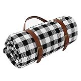 Karierte Picknick-Decke wasserdicht Sandfest Stranddecke Lederriemen tragbar faltbar Feuchtigkeitsdichte Matte isoliert Teppich zum draussen Camping Reise Wandern 150x200cm 200x200 cm