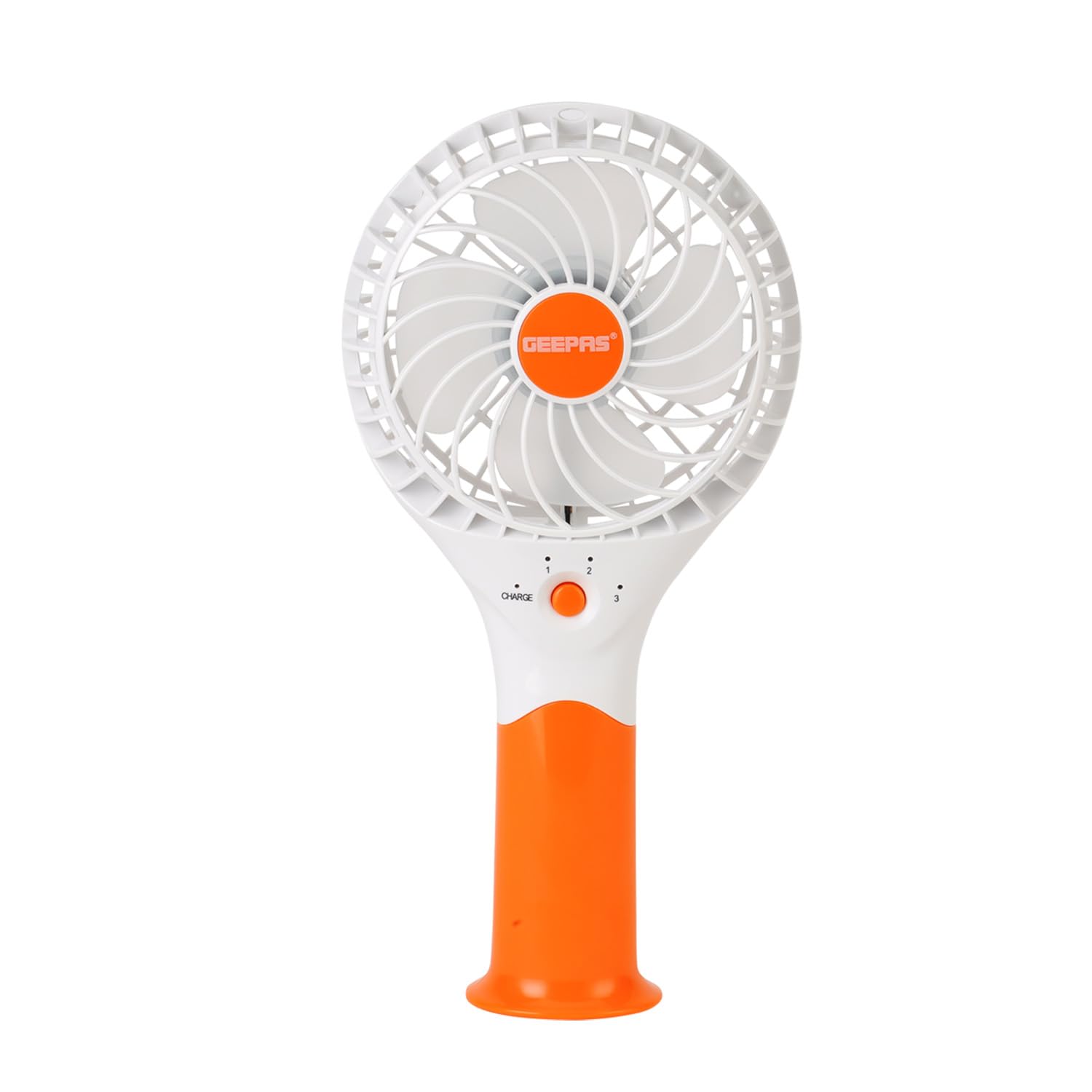 Geepas Rechargeable Mini Fan - Portable Personal Fan - 3 Speed Options - Orange