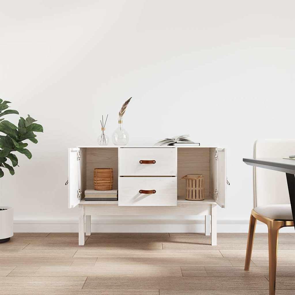 Credenza bianca, 110 x 40 x 78 cm, in legno massello di pino